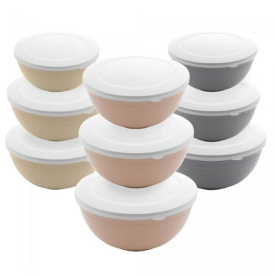 Conjunto 03 Bowls Com Tampa Bambu PP Lines Salmão 2430 Lyor