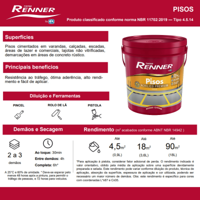 TINTA PISO VERMELHO SEGURANCA FSC 18L RENNER