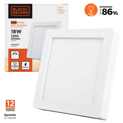O - PAINEL LED 18W EMB QUAD 3000K BR SLIM B&D