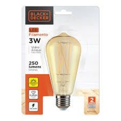 O - LAMPADA LED FILAMENTO ST64 AMBAR 03W 2200K B&D
