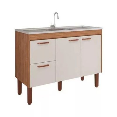 Balcao Cozinha Slim 1,34Mt Freijo/Off White