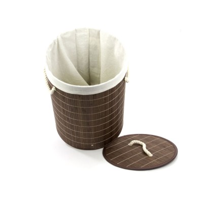 Cesto De Bambu Com Tampa Redondo Escuro Bm23264 Mimo