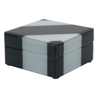 Porta Jóias Quadrado de Vidro e Madeira Preto e Branco BTC