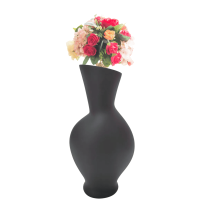 Vaso Orgânico Longo Decorativo Resina Preto Fosco Flores BTC