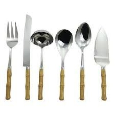 Faqueiro 6 Peças de Servir Aço Inox Estampa Bambu BTC