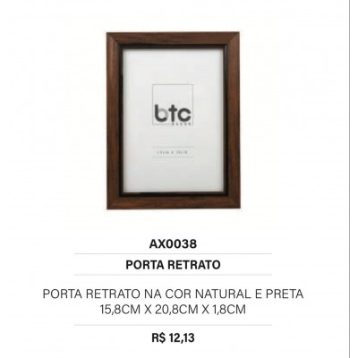 F - PORTA RETRATO DE MADEIRA NATURAL/PT AX0038 BTC