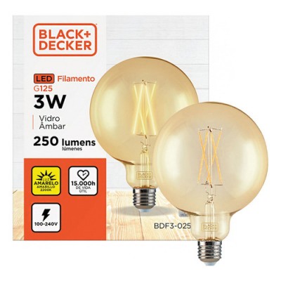 Lâmpada de Filamento LED Black+Decker Vidro Âmbar G125 Bivolt 3W Preta BDF3-0250-05