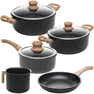 Conjunto 05 Pan C/Indução Granilite Preto Aluminio C/Revestimento Ceramica 21082 Wolff