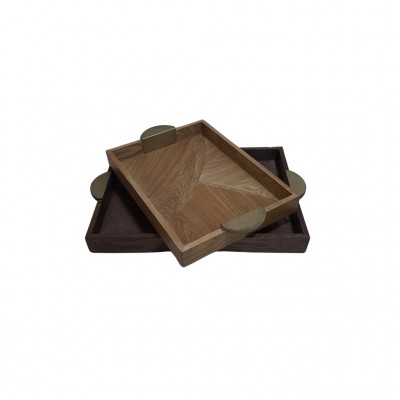 Bandejas Decorativas Mesa Posta 2 Pcs em Madeira Natural BTC