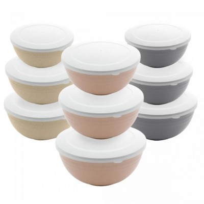 Conjunto 03 Bowls Com Tampa Bambu PP Lines Cinza 2430 Lyor