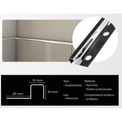 PERFIL U C/BASE INOX POLIDO 3,0MT NEW PONTA