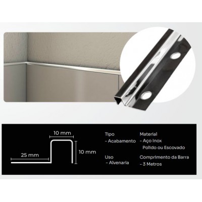 PERFIL U C/BASE INOX POLIDO 3,0MT NEW PONTA