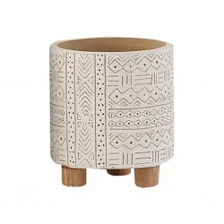 Cachepot de Cimento Branco e Detalhes Cilíndrico WF0017 BTC