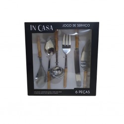 Faqueiro 6 Peças de Servir Aço Inox Estampa Bambu BTC