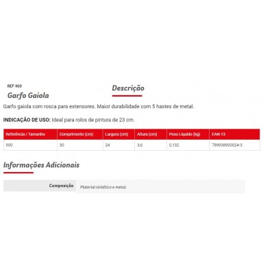 SUPORTE ROLO 23CM GAIOLA 900 CONDOR