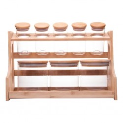 Conjunto 8 Potes em Borossilicato com Tampa Hermética e Rack em Bambu 500ml/120ml 20695 Wolf