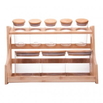 Conjunto 8 Potes em Borossilicato com Tampa Hermética e Rack em Bambu 500ml/120ml 20695 Wolf