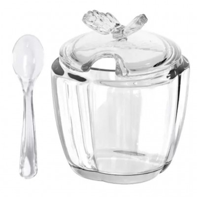 Açucareiro de Vidro com Colher Butterfly 8,5x8,5x11cm Wolff