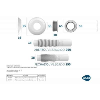 TUBO LIGACAO BR AJUSTAVEL P/ VASO 290403 BLUKIT