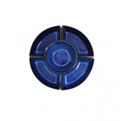 Petisqueira de Cerâmica com Madeira 5 Peças Azul BTC