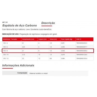 ESPATULA ACO 08CM 135 CONDOR