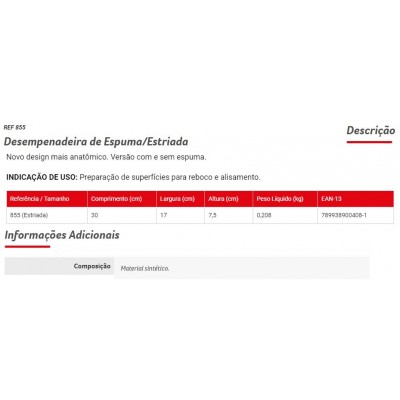 DESEMPENADEIRA ESTRIADA 17X30 855 CONDOR