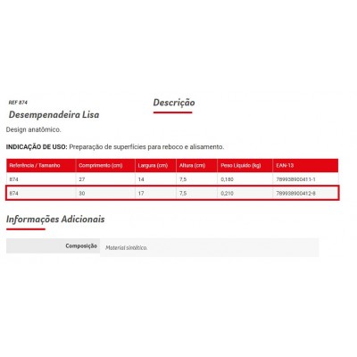 DESEMPENADEIRA PLAST LISA 17X30 874 CONDOR