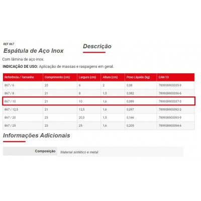 ESPATULA ACO 10CM 867 CONDOR