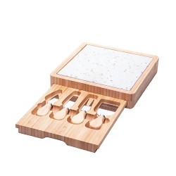 Conjunto 06 Peças P/Queijo Com Bandeja de Bambu e Tabua Terrazo 220454 Lyor