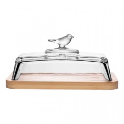 Manteigueira com Base em Bambu Bird 17cm x 11cm x 8,5cm Vidro 21345 Wolff