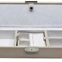 Porta Joias Elegante de Madeira e Tecido Bege 28x10x8 cm BTC