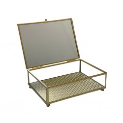 Caixa Decorativa Transparente com Espelho Bege Dourado BTC