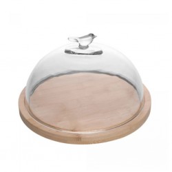 Queijeira com Base em Bambu Bird 20cm x 20cm x 11cm Vidro 21346 Wolff