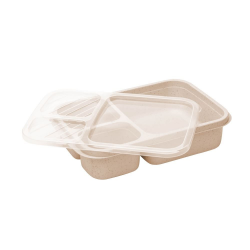 Marmita de Bambu e PP Lines Bege com Tampa 3 Compartimentos 22,5x15cm 220835 Lyor