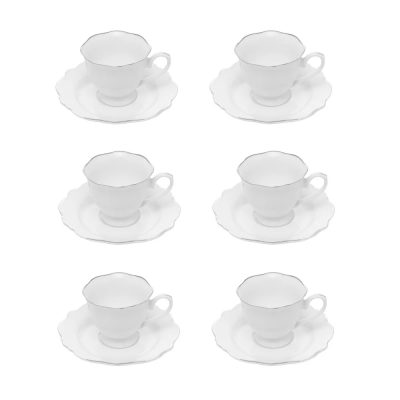 Conjunto 06 Xicaras Café Porcelana C/Pires Maldivas Branco 80ml 18046 Wolff