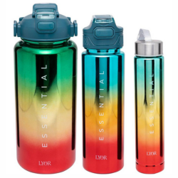 3 Garrafas Lyor Squeeze De Policarbonato Metalizado Verde