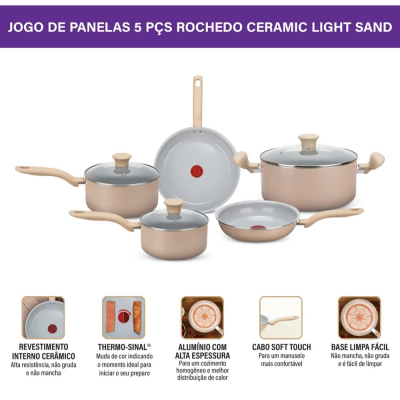 Conjunto 05 Panelas Ceramic Light Sand 2100137880 Rochedo