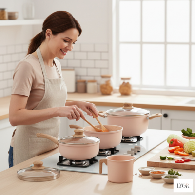 Jogo 5 Panelas Lyor Ceramica Induçao Gran Chef Bege 221027