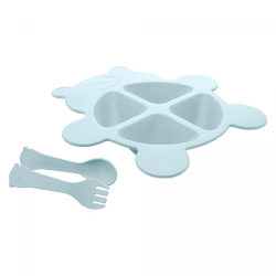 Conjunto Prato C/02 Talheres Bambu Baby Bear Azul 5412 Lyor