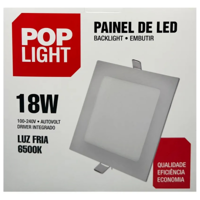 Painel Led Glight Embutir Quadrado 18W 6500K