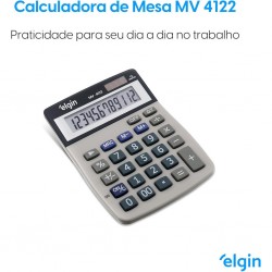 Calculadora de Mesa Cinza com 12 Dígitos Solar MV4122 ELGIN