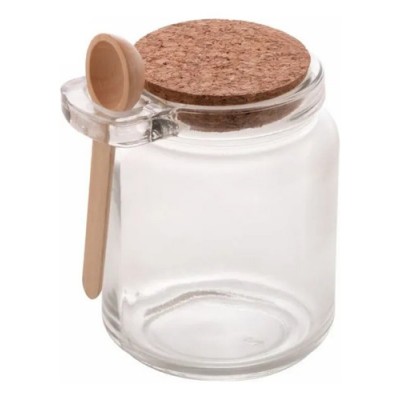 Pote De Vidro C/ Colher Bambu E Tampa Rolha 240ml Cor Marrom