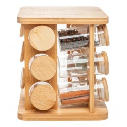 Conjunto 12 Potes em Borossilicato com Tampa Hermética e Rack Giratório em Bambu 120ml 20699 Wolff