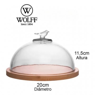 Queijeira com Base em Bambu Bird 20cm x 20cm x 11cm Vidro 21346 Wolff