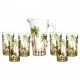 Conjunto Kit Jarra com 6 Copos de Cristal de Chumbo Transparente Palmeiras Palm Tree Handpaint