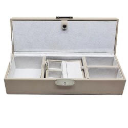 Porta Joias Elegante de Madeira e Tecido Bege 28x10x8 cm BTC