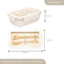 Marmita Hermetica de Bambu e PP Com Talheres 1,1L Off White 221299 Lyor
