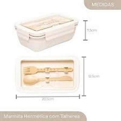 Marmita Hermetica de Bambu e PP Com Talheres 1,1L Off White 221299 Lyor